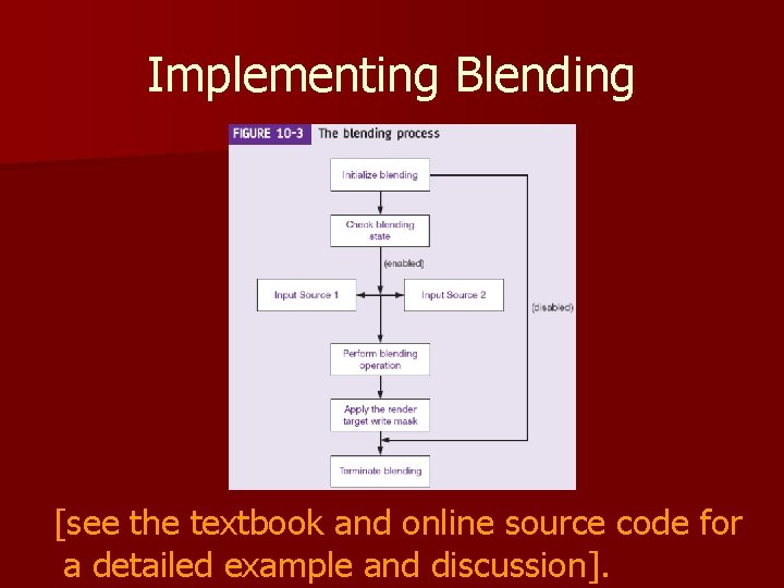 Implementing Blending [see the textbook and online source code for a detailed example and