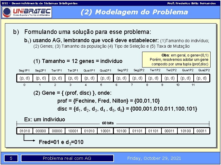 DSI – Desenvolvimento de Sistemas Inteligentes Prof. Frederico Brito Fernandes (2) Modelagem do Problema