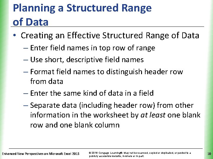 Planning a Structured Range of Data XP • Creating an Effective Structured Range of