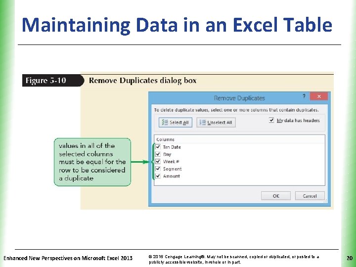Maintaining Data in an Excel Table. XP Enhanced New Perspectives on Microsoft Excel 2013