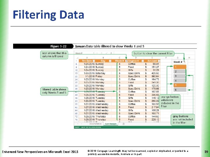 Filtering Data Enhanced New Perspectives on Microsoft Excel 2013 XP © 2016 Cengage Learning®.