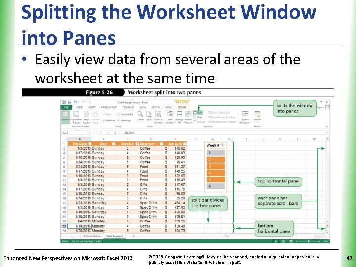 Splitting the Worksheet Window into Panes XP • Easily view data from several areas