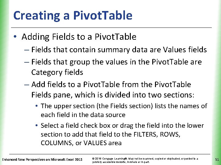 Creating a Pivot. Table XP • Adding Fields to a Pivot. Table – Fields