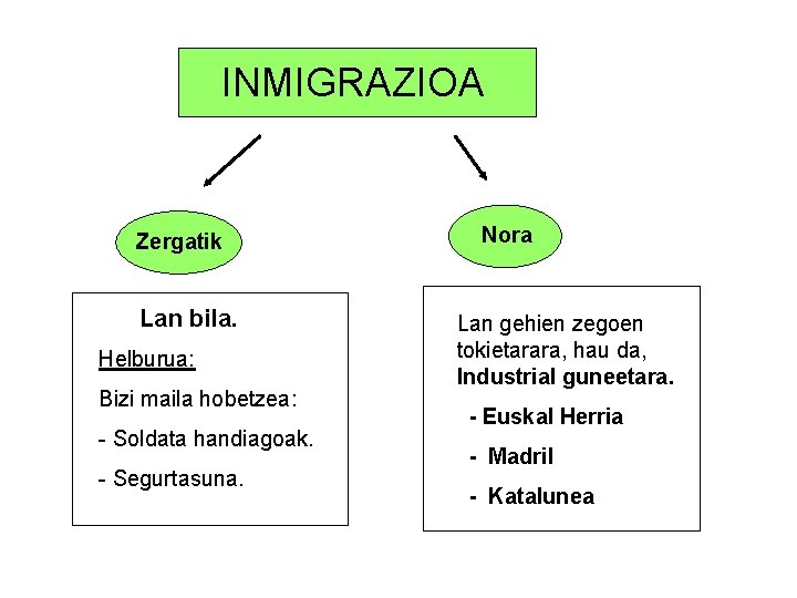 INMIGRAZIOA Zergatik Lan bila. Helburua: Bizi maila hobetzea: - Soldata handiagoak. - Segurtasuna. Nora