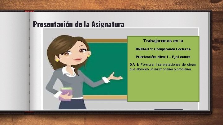 Presentación de la Asignatura Trabajaremos en la UNIDAD 1: Comparando Lecturas Priorización: Nivel 1