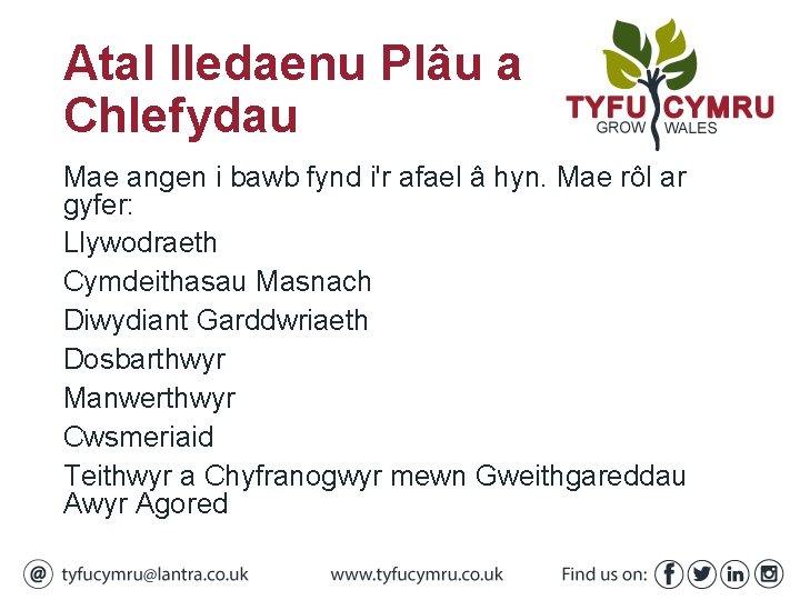 Atal lledaenu Plâu a Chlefydau Mae angen i bawb fynd i'r afael â hyn.