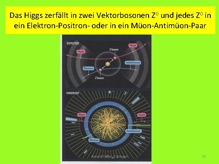 Das Higgs zerfällt in zwei Vektorbosonen Z 0 und jedes Z 0 in ein