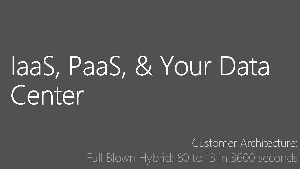 Customer Architecture: Full Blown Hybrid: 80 to 13 in 3600 seconds 