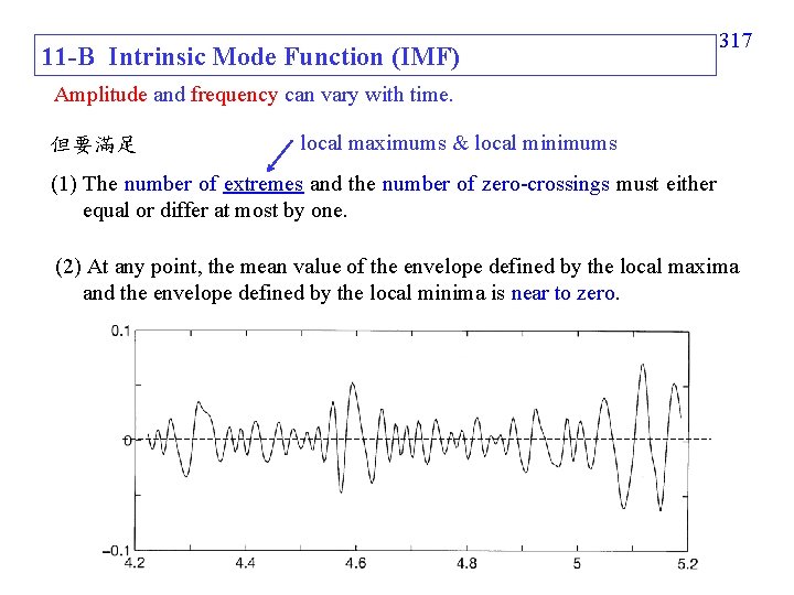 11 -B Intrinsic Mode Function (IMF) 317 Amplitude and frequency can vary with time.