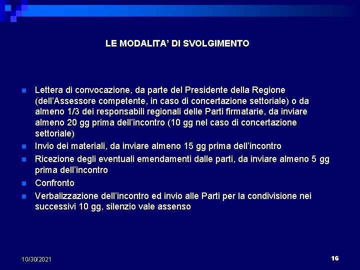 LE MODALITA’ DI SVOLGIMENTO n n n Lettera di convocazione, da parte del Presidente