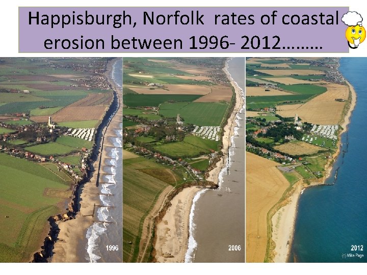 Happisburgh, Norfolk rates of coastal erosion between 1996 - 2012……… 