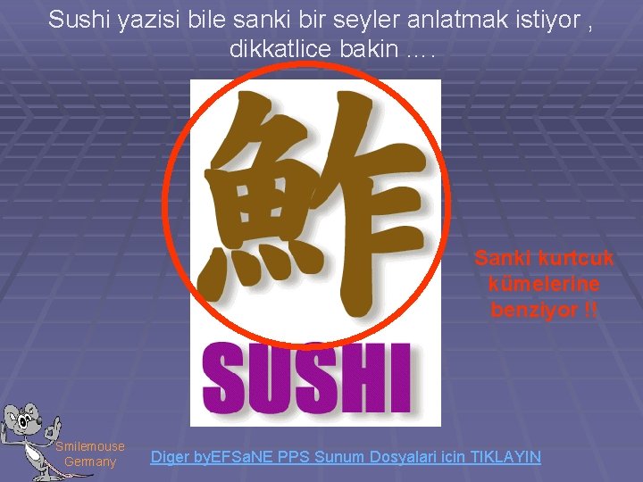 Sushi yazisi bile sanki bir seyler anlatmak istiyor , dikkatlice bakin …. Sanki kurtcuk