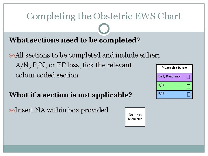 Completing the Obstetric EWS Chart What sections need to be completed? All sections to