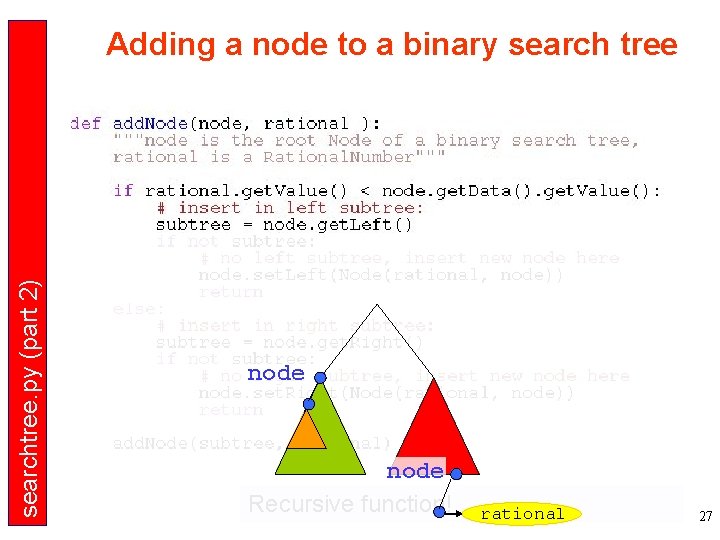 searchtree. py (part 2) Adding a node to a binary search tree node Recursive