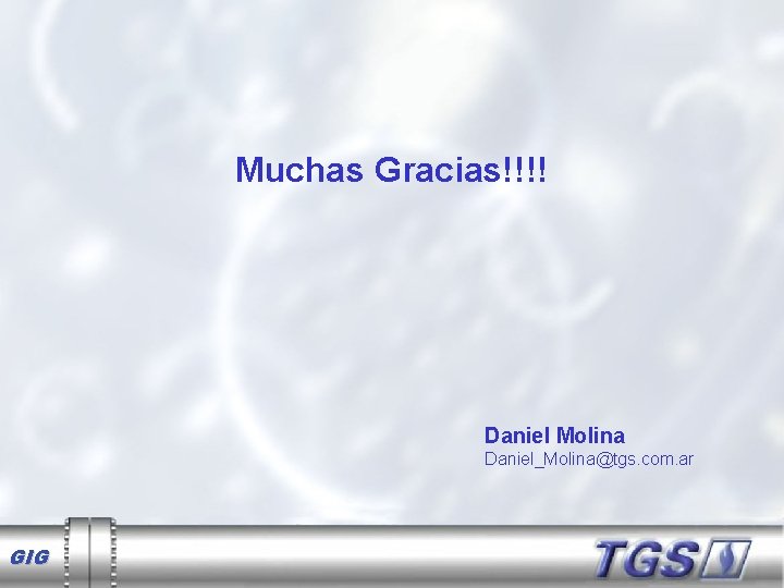 Muchas Gracias!!!! Daniel Molina Daniel_Molina@tgs. com. ar GIG 