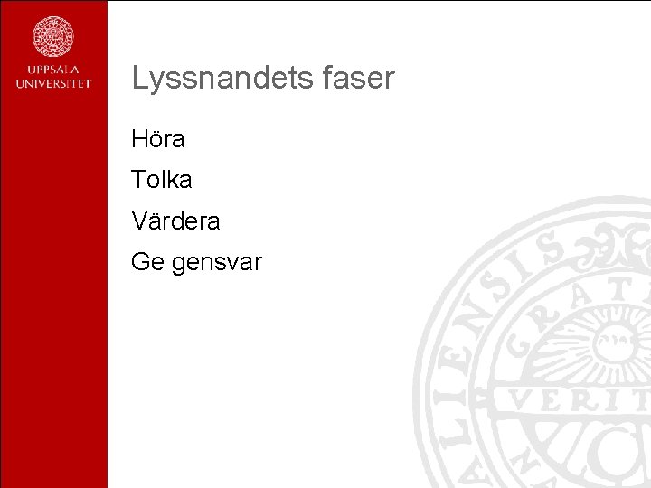 Lyssnandets faser Höra Tolka Värdera Ge gensvar 