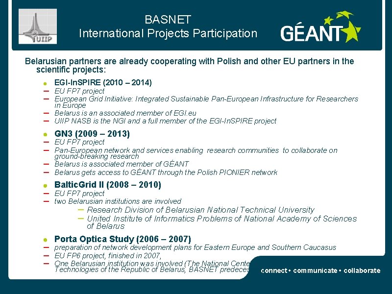 BASNET International Projects Participation Belarusian partners are already cooperating with Polish and other EU