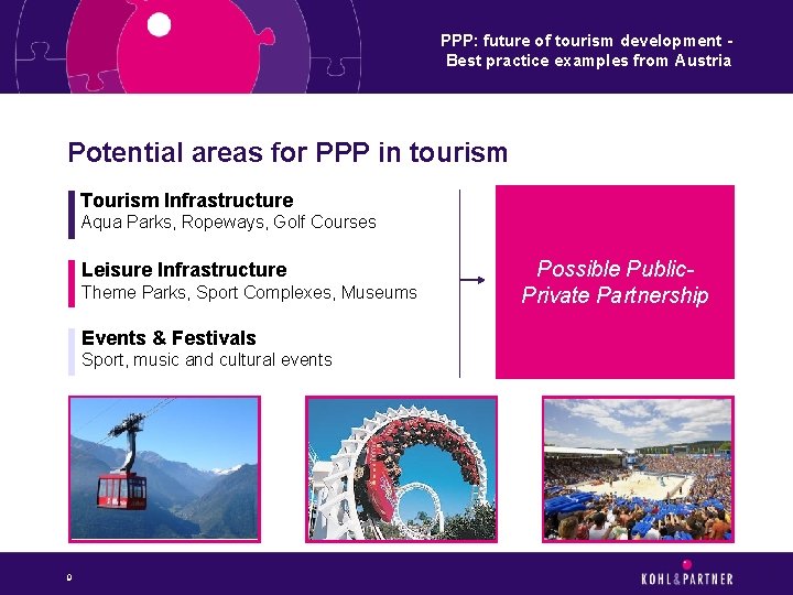 PPP: future of tourism development Best practice examples from Austria Potential areas for PPP