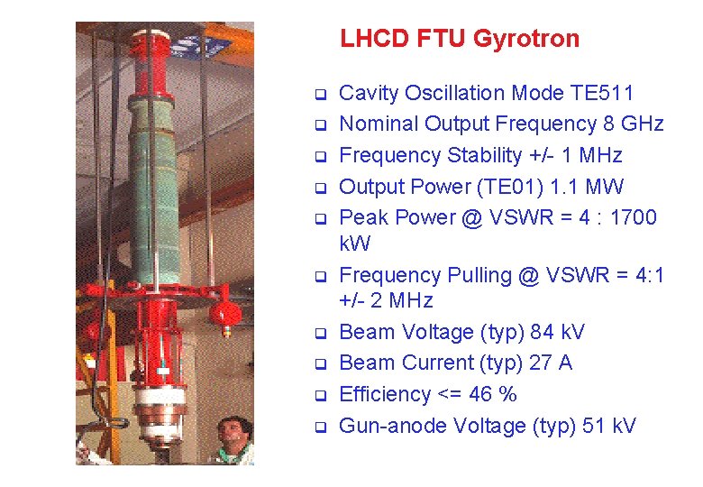 LHCD FTU Gyrotron q q q q q Cavity Oscillation Mode TE 511 Nominal