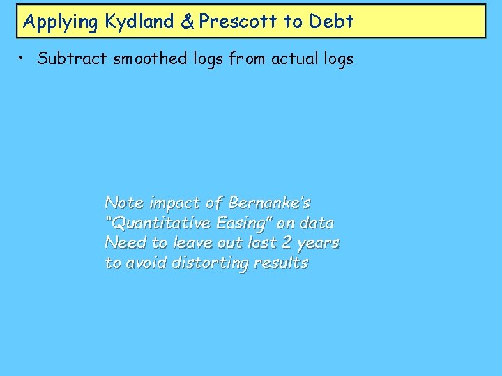 Applying Kydland & Prescott to Debt • Subtract smoothed logs from actual logs Note