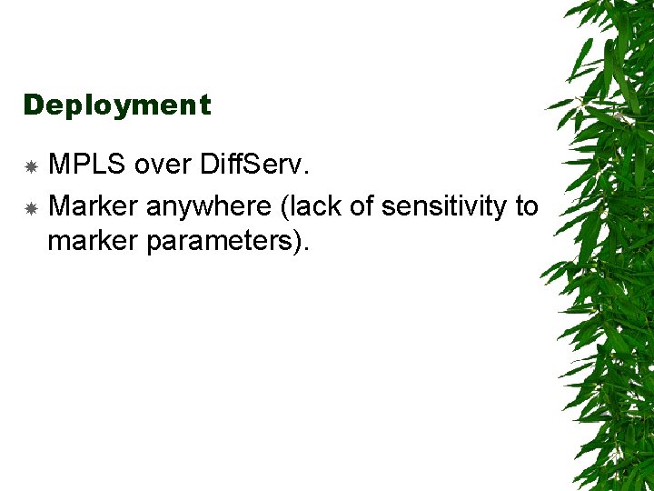Deployment MPLS over Diff. Serv. Marker anywhere (lack of sensitivity to marker parameters). 