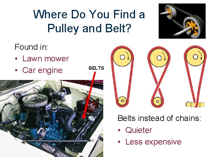 Where Do You Find a Pulley and Belt? Found in: • Lawn mower •