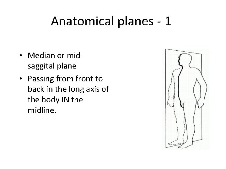 Anatomical planes - 1 • Median or midsaggital plane • Passing from front to