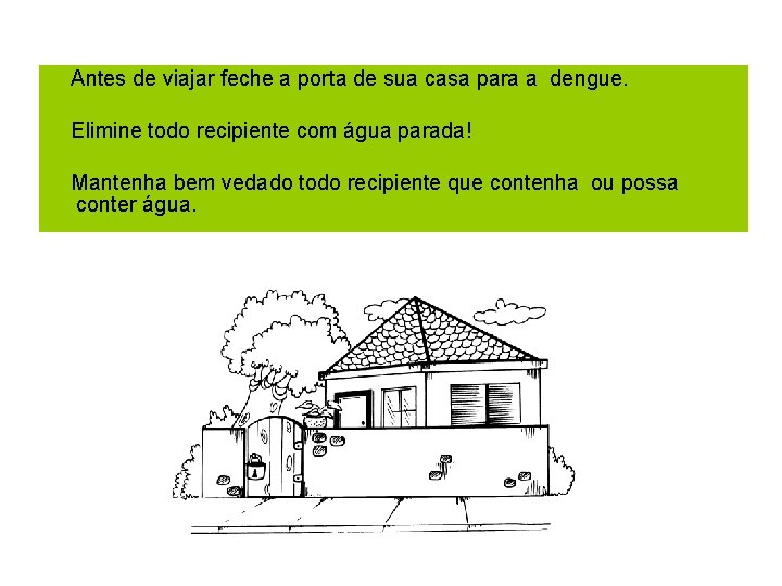 Antes de viajar feche a porta de sua casa para a dengue. Elimine todo