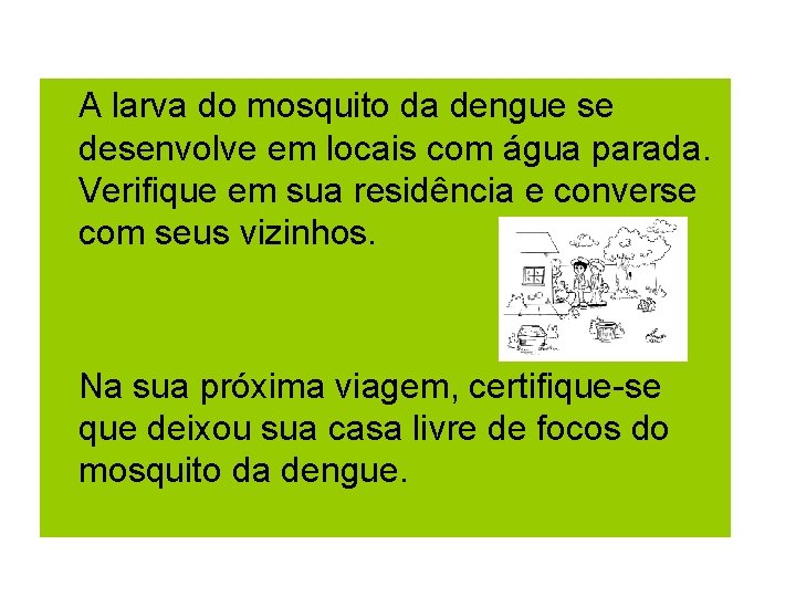 A larva do mosquito da dengue se desenvolve em locais com água parada. Verifique