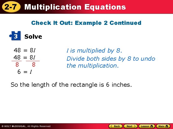 2 -7 Multiplication Equations Check It Out: Example 2 Continued 3 Solve 48 =