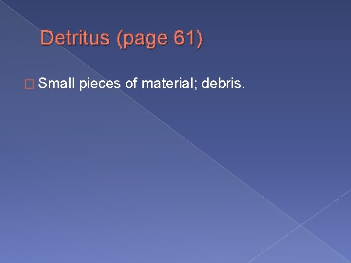 Detritus (page 61) � Small pieces of material; debris. 