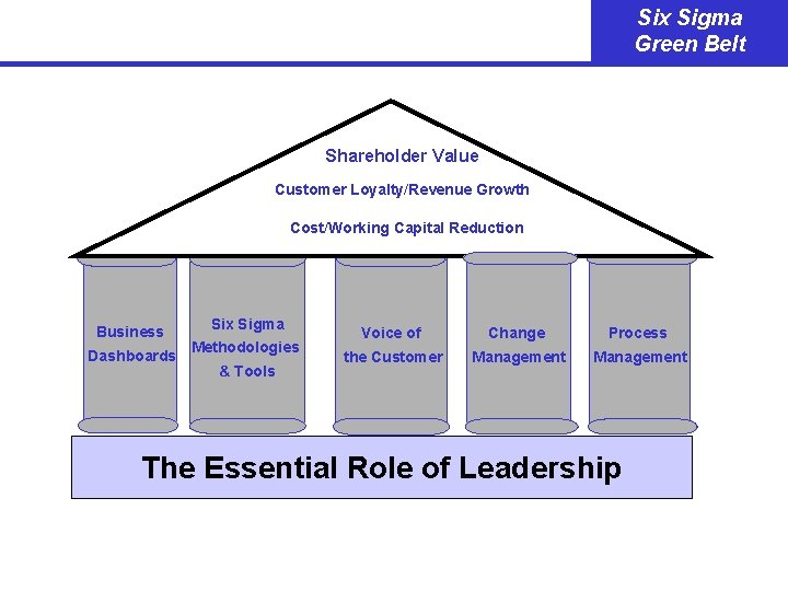 Six Sigma Green Belt Shareholder Value Customer Loyalty/Revenue Growth Cost/Working Capital Reduction Business Dashboards