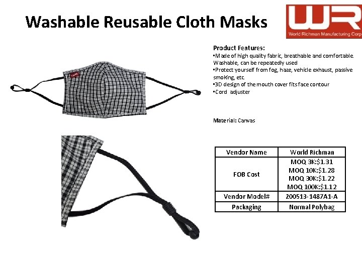 Washable Reusable Cloth Masks Product Features: • Made of high quality fabric, breathable and