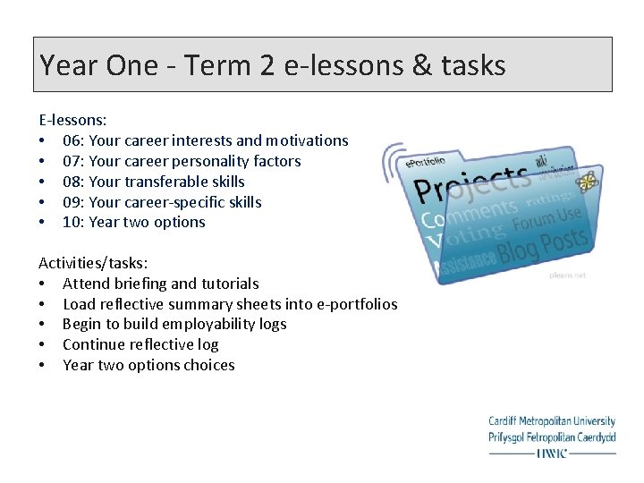 Year One - Term 2 e-lessons & tasks E-lessons: • 06: Your career interests