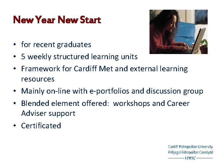 New Year New Start • for recent graduates • 5 weekly structured learning units