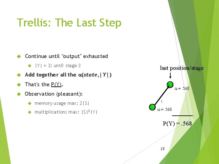 Trellis: The Last Step Continue until “output” exhausted |Y| = 3: until stage 3