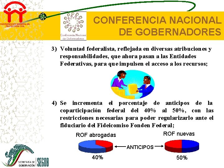 CONFERENCIA NACIONAL DE GOBERNADORES 3) Voluntad federalista, reflejada en diversas atribuciones y responsabilidades, que