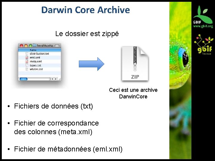 Darwin Core Archive Le dossier est zippé Ceci est une archive Darwin. Core •