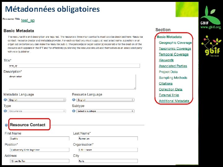 Métadonnées obligatoires 