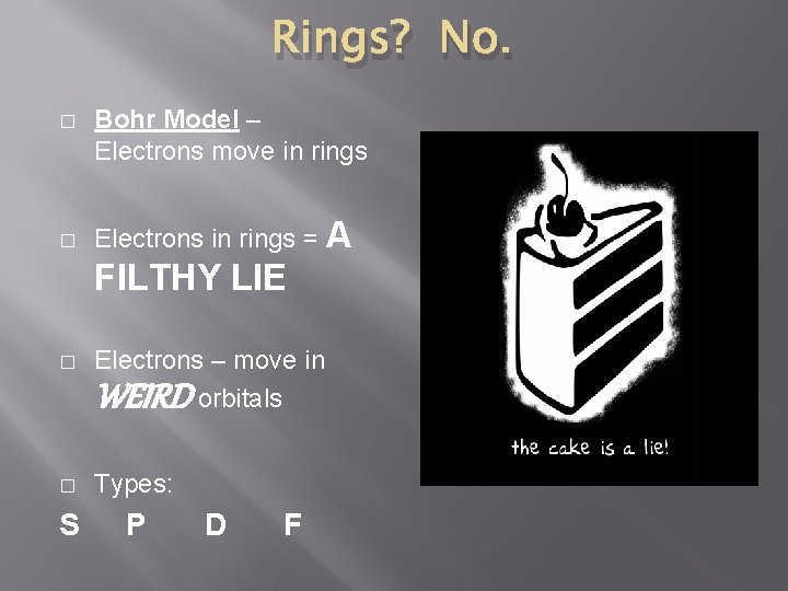 Rings? No. � � Bohr Model – Electrons move in rings Electrons in rings