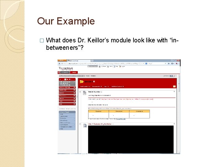 Our Example � What does Dr. Keillor’s module look like with “inbetweeners”? 