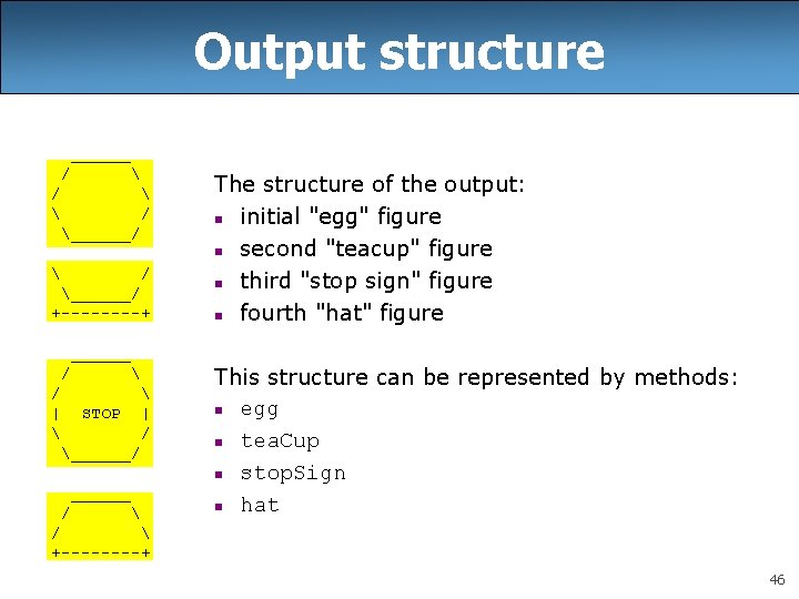 Output structure ______ /   / ______/ +----+ The structure of the output: