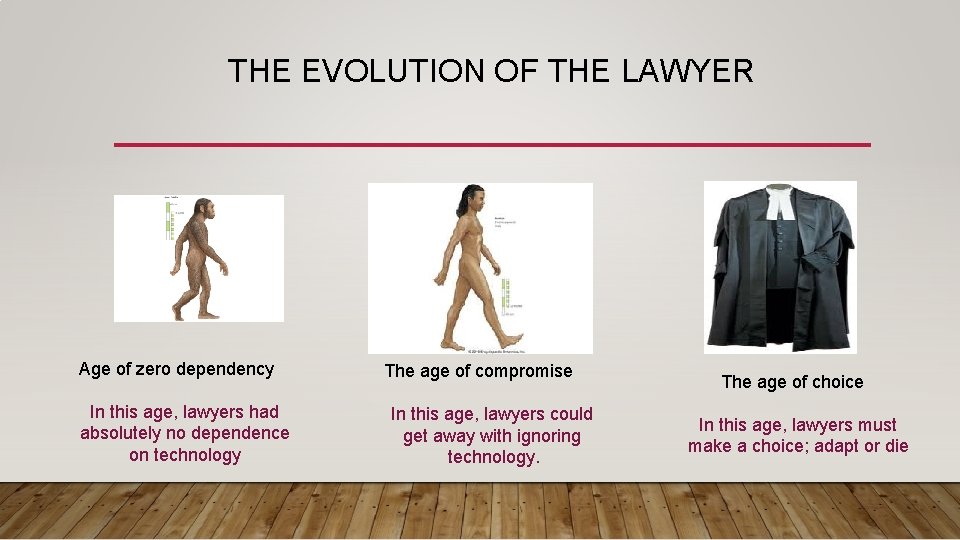 THE EVOLUTION OF THE LAWYER Age of zero dependency In this age, lawyers had