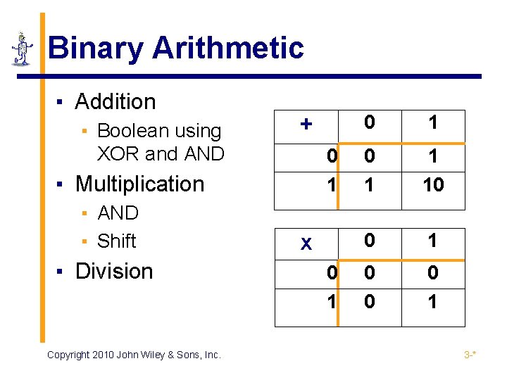 Binary Arithmetic ▪ Addition ▪ Boolean using XOR and AND + 0 1 ▪