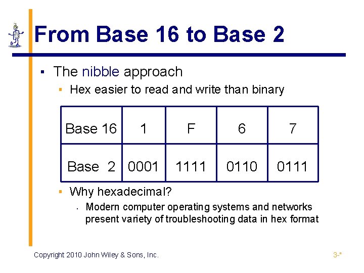 From Base 16 to Base 2 ▪ The nibble approach ▪ Hex easier to