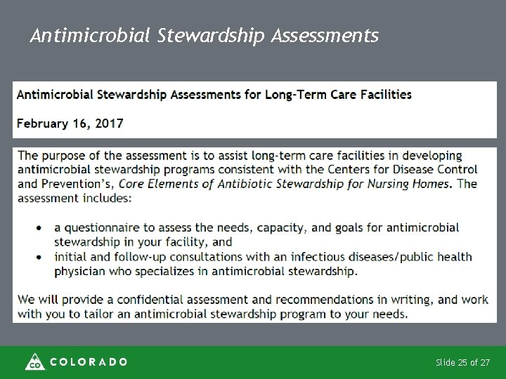 Antimicrobial Stewardship Assessments Slide 25 of 27 