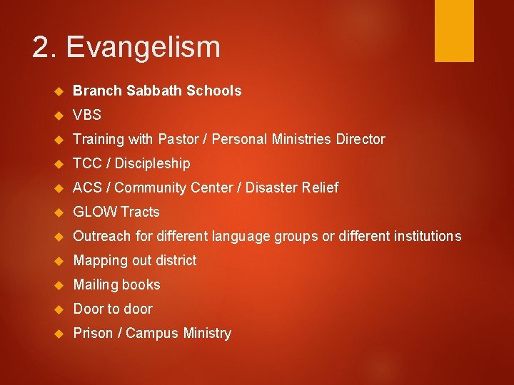 2. Evangelism Branch Sabbath Schools VBS Training with Pastor / Personal Ministries Director TCC