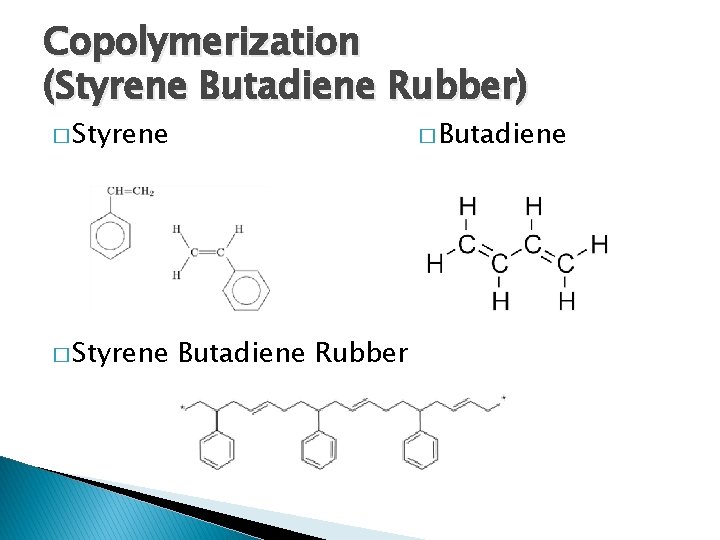 Copolymerization (Styrene Butadiene Rubber) � Butadiene � Styrene Butadiene Rubber 