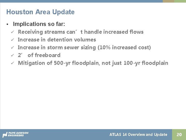 Houston Area Update § Implications so far: ü ü ü Receiving streams can’t handle