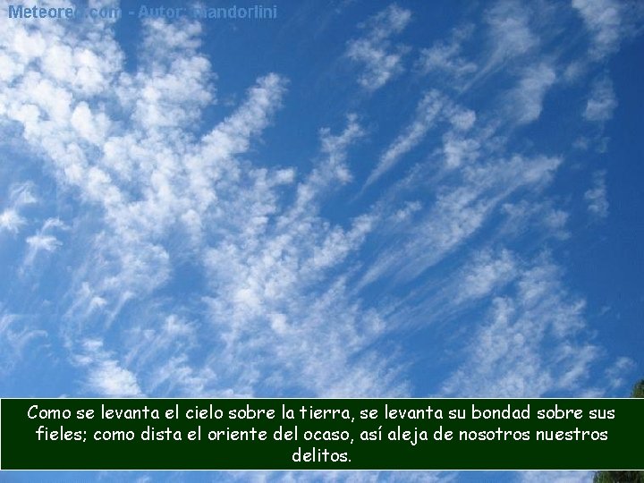 Como se levanta el cielo sobre la tierra, se levanta su bondad sobre sus